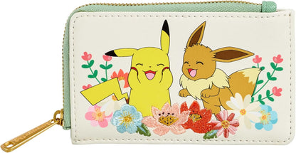 Loungefly Pokémon - Pikachu e Eevee - Carteira Floral - Bolsa Colecionável Fofa - Ideia de Presente - Porta-Cartões com Vários Compartimentos para Cartões - Produtos Oficiais - Para Meninas, Mulheres e Senhoras - Fãs de Anime