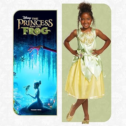 DISGUISE Fantasia oficial de princesa Tiana da Disney para crianças, vestido de princesa para meninas