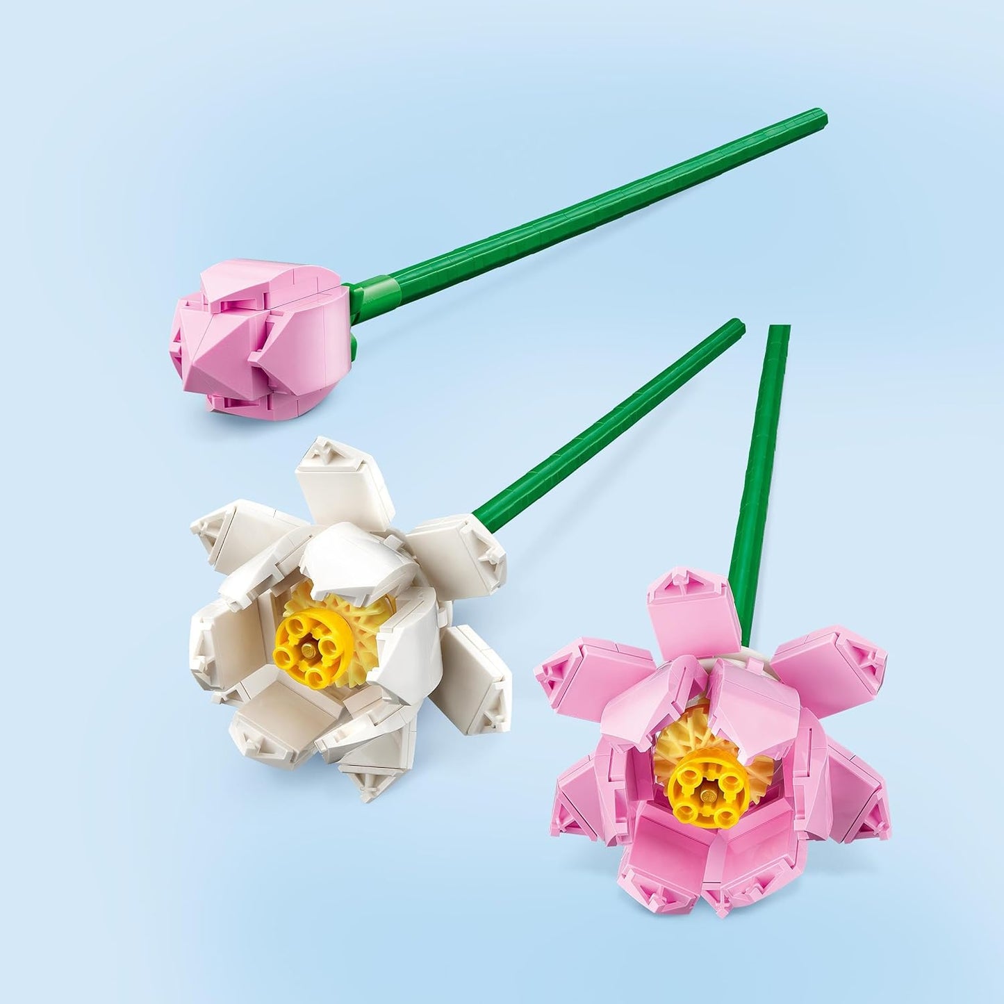 LEGO Conjunto de flores de lótus criador, kit de construção de buquê para meninas, meninos e fãs de flores, construa 3 flores artificiais para exibir em casa como decoração de quarto ou mesa, ideia de presente para o dia dos namorados 40647