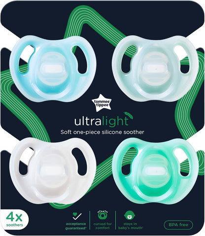 Tommee Tippee Chupetas ultraleves, 0-6 meses, 4 pacotes de silicone de uma peça, chupetas sem BPA