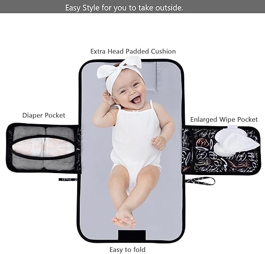Bebamour Cambiadores de pañales portátiles con toallitas húmedas para viajes Cambiadores de bebé con almohadilla para la cabeza del bebé Cambiadores de pañales impermeables Esenciales para recién nacidos, flor