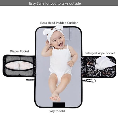 Bebamour Cambiadores de pañales portátiles con toallitas húmedas para viajes Cambiadores de bebé con almohadilla para la cabeza del bebé Cambiadores de pañales impermeables Esenciales para recién nacidos, flor