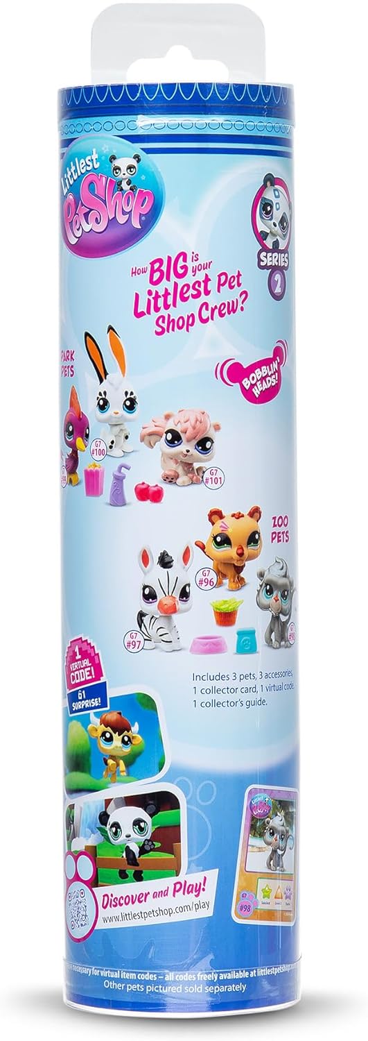 Littlest Pet Shop Série 2 - Trio de Bichinhos de Estimação - Zoo Pets | Cada tubo contém 3 miniaturas de bichinhos de estimação LPS, 1 acessório, 1 cartão colecionável e 1 código virtual | Brinquedos colecionáveis para meninas e meninos