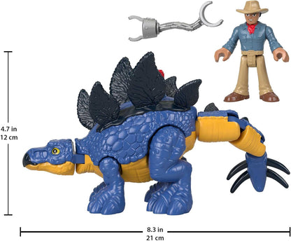 Fisher-Price Imaginext Jurassic World Dominion: Dinossauro Estegossauro e Dr. Alan Grant, Conjunto de 3 Figuras Articuladas para Crianças em Idade Pré-escolar a partir de 3 Anos
