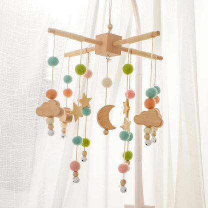 Let's Make Bolas móviles de Madera + Forro Polar para bebés, Campanas de Viento, Campanas para Hamacas de guardería, Regalos para recién Nacidos para niñas o niños (Luna Rosa)
