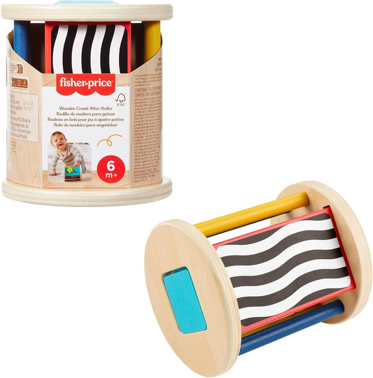 Fisher-Price Brinquedo de madeira para bebês: engatinhar atrás de um rolo para desenvolver habilidades sensoriais e motoras em bebês a partir de 6 meses de idade, JKH17