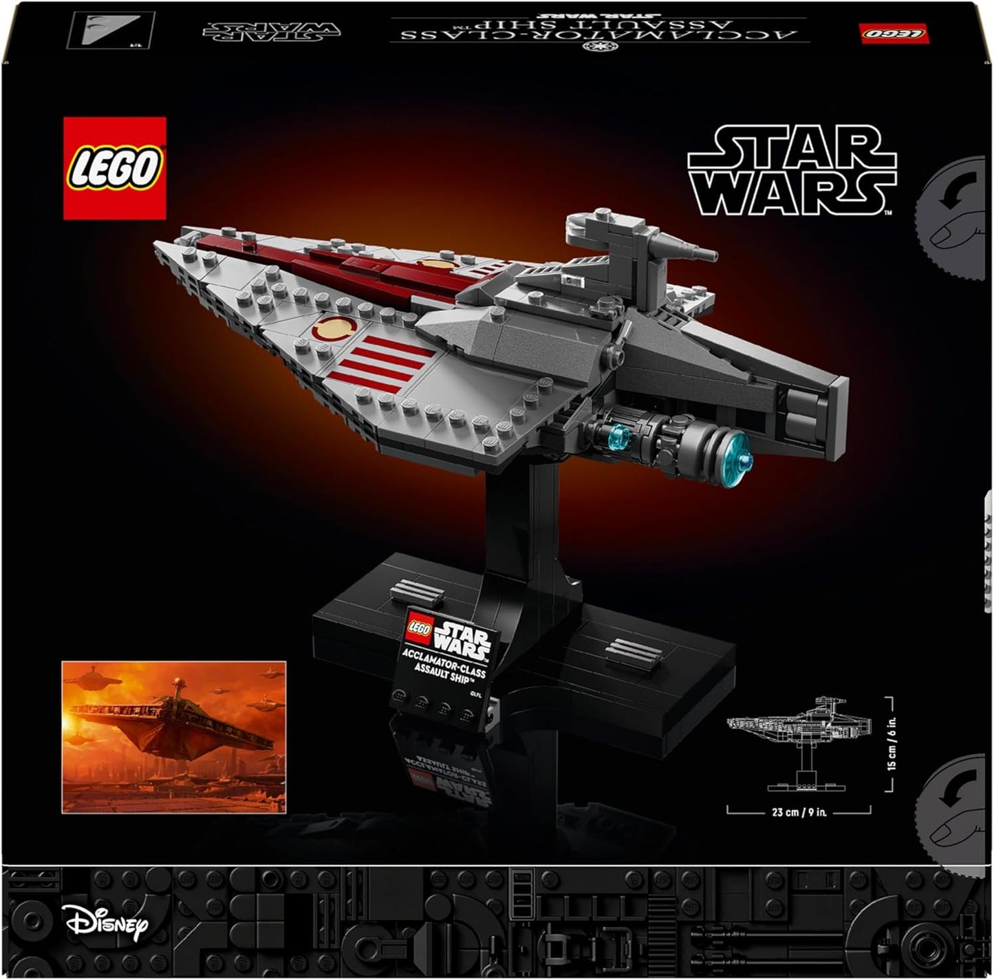 LEGO Star Wars 75404 Navio de assalto classe Acclamator, conjunto de construção de modelo de nave estelar colecionável com expositor, ideia de presente de aniversário para adolescentes e adultos