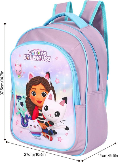 Gabby's Dollhouse Mochila para Meninas - Mochila Escolar Roxa de 37cm com Bolso e Laterais em Tela - Mochila Oficial Gabby para Crianças