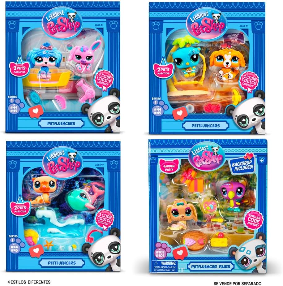 Littlest Pet Shop Petfluencer Shell-Fie Fun | Conjunto Petfluencer Contém 2 Mini Pets LPS de Geração, 4 Acessórios, 1 Cenário, 1 Cartão Colecionável e 1 Código Virtual | Brinquedos Colecionáveis para Meninas e Meninos