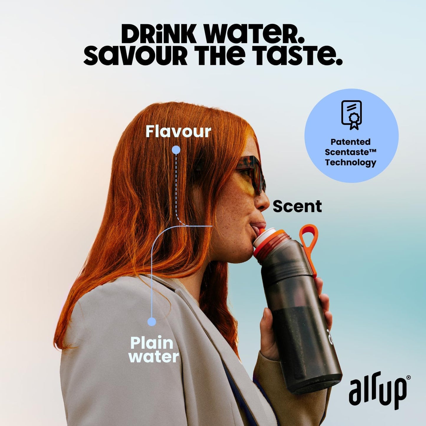 Garrafa de água AIR UP® Twist Pro, kit inicial original com cápsulas em 5 sabores | Garrafa de 600 ml com sabor sem açúcar | Pode ser lavada na máquina de lavar louça, livre de BPA | Na cor Azul Splash