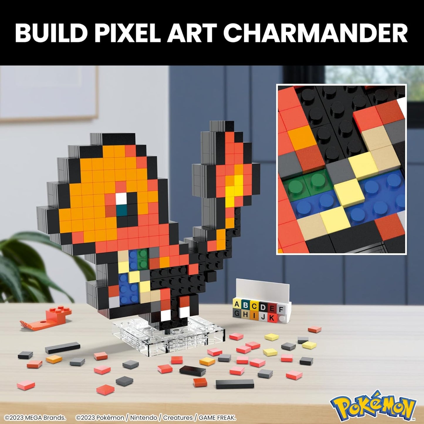 MEGA Conjunto de construção de bonecos de ação Pokémon, Eevee com 323 peças e estilo pixel retrô, para decoração de mesa ou parede, brinquedo de construção e exibição para colecionadores, HTH78