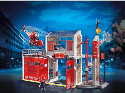Playmobil 9462 Estação de Bombeiros City Action com Alarme de Incêndio, Bombeiro e Helicóptero de Brinquedo, Brinquedo Divertido para Brincar de Faz de Conta, Conjunto Adequado para Crianças a partir de 4 Anos