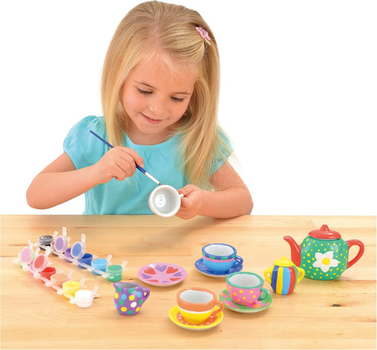 Galt Paint a Tea Set - Conjunto de chá com 11 peças, kit de artesanato infantil e conjunto de chá infantil - 12 tintas de cerâmica arco-íris - Incentive a criatividade e as habilidades