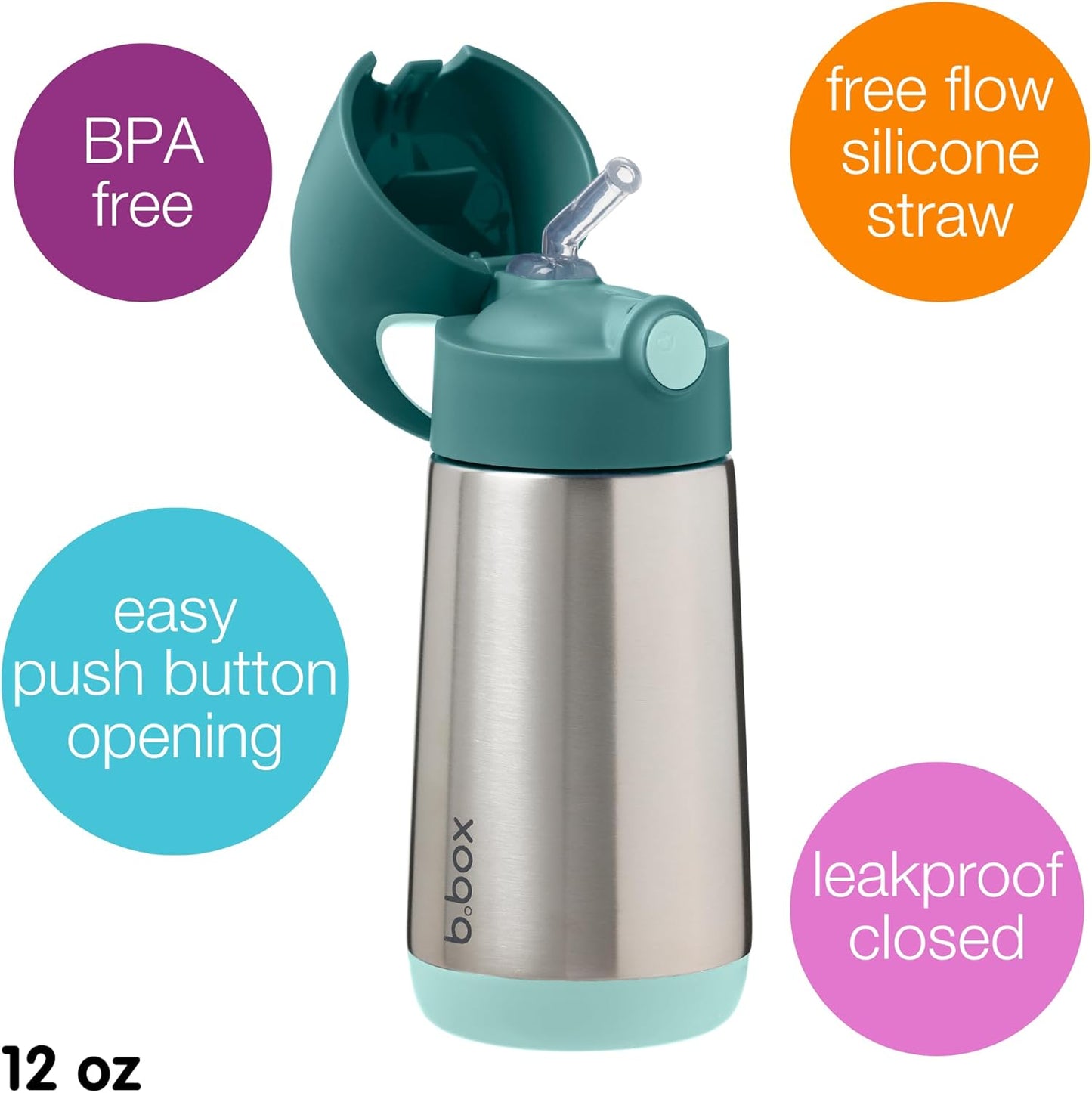 b.box Garrafa Térmica para Bebidas e Água | Aço Inoxidável com Isolamento Triplo | Mantém as Bebidas Geladas por até 8 horas e Quentes por até 6 horas | 350ml/12oz (Verde Esmeralda)