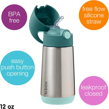 b.box Garrafa Térmica para Bebidas e Água | Aço Inoxidável com Isolamento Triplo | Mantém as Bebidas Geladas por até 8 horas e Quentes por até 6 horas | 350ml/12oz (Verde Esmeralda)