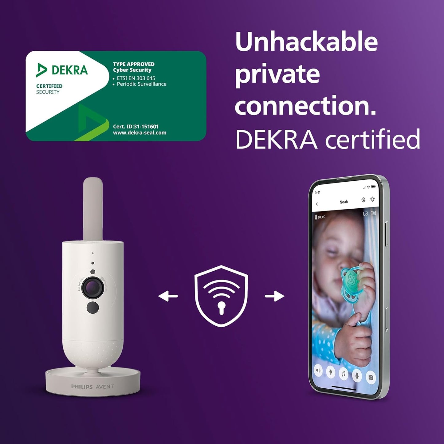 Philips Avent Monitor de bebê conectado com Wi-Fi, câmera HD, visão noturna infravermelha, detecção de choro, áudio bidirecional, 12 horas de tela no modo econômico, modelo SCD951/26