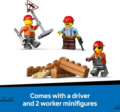 LEGO City - Trator Amarelo - Conjunto de Construção com Veículo Grande - Inclui 3 Minifiguras, além de Tijolos Soltos e Placas de Trânsito - Presente de Aniversário para Meninos a partir de 8 Anos - 60466