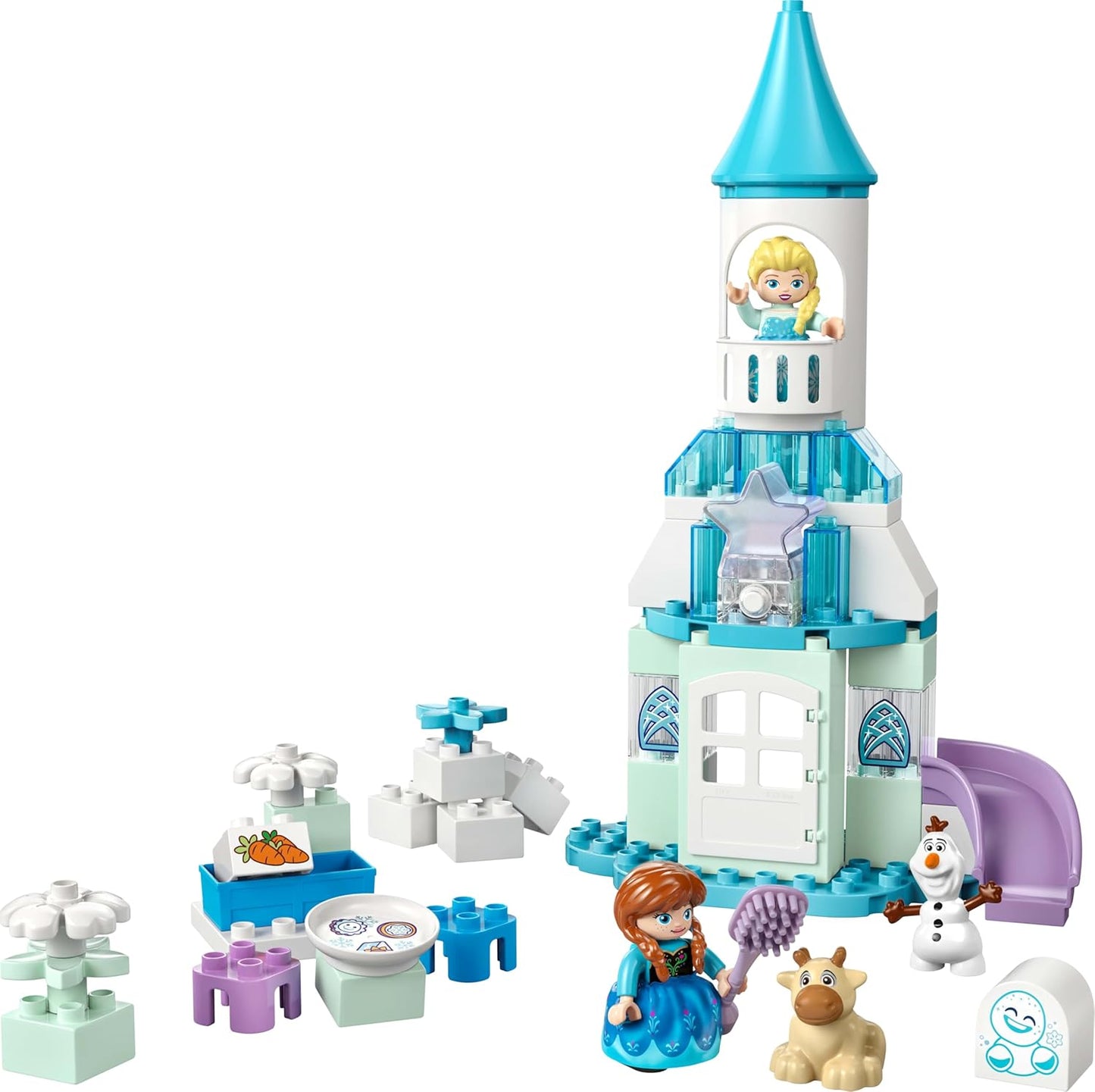 LEGO DUPLO│Festa do Castelo de Frozen da Disney Anna e Elsa - Brinquedo Educativo com 5 Figuras, incluindo Olaf e o Bebê Sven, além de um Bloco de Luz - Presente para crianças de 2 anos ou mais, meninas e meninos - 10455