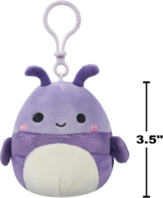 Squishmallows SQCR05530 3,5 polegadas Clip-On 5 Pack-Blue Skunk, Cream Bat, Purple Beetle, Lime Greem Llama, Yellow Dumbo Octopus