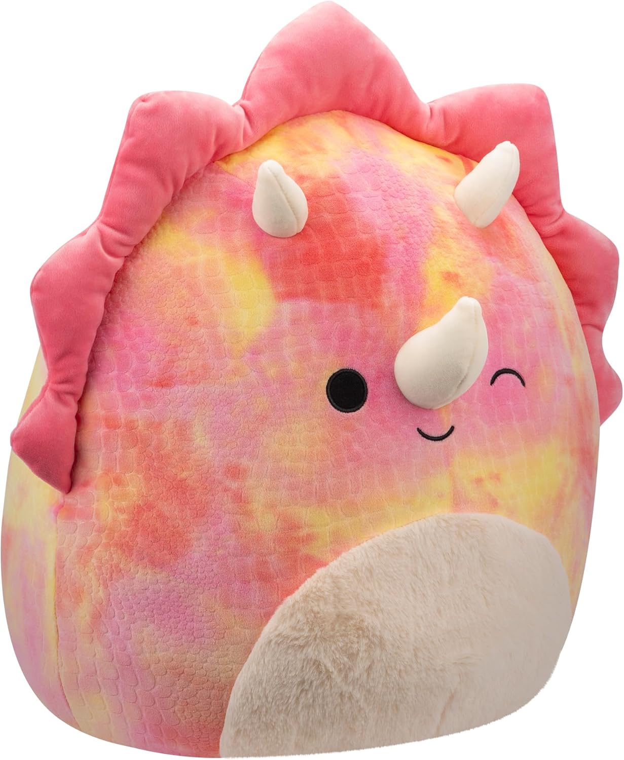 Squishmallows SQCR05478 16 polegadas-Trinity The Winking Pink Tie-Dye Triceratops com barriga difusa, multicolorido