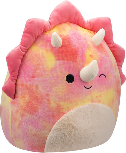 Squishmallows SQCR05478 16 polegadas-Trinity The Winking Pink Tie-Dye Triceratops com barriga difusa, multicolorido