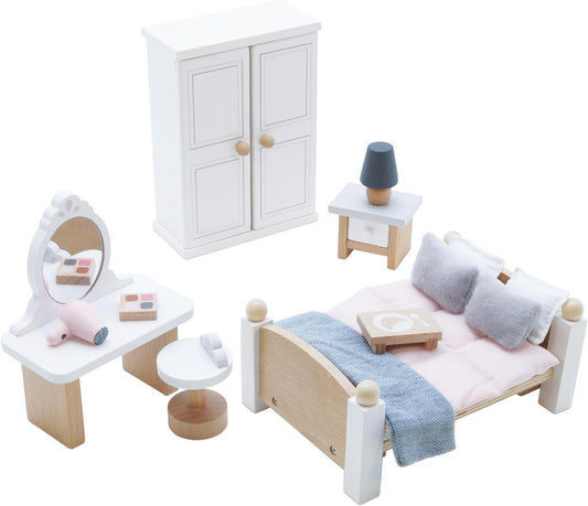 Le Toy Van - Juego de accesorios para casa de muñecas de dormitorio principal Daisylane de madera | Juegos de muebles para casas de muñecas: aptos para mayores de 3 años