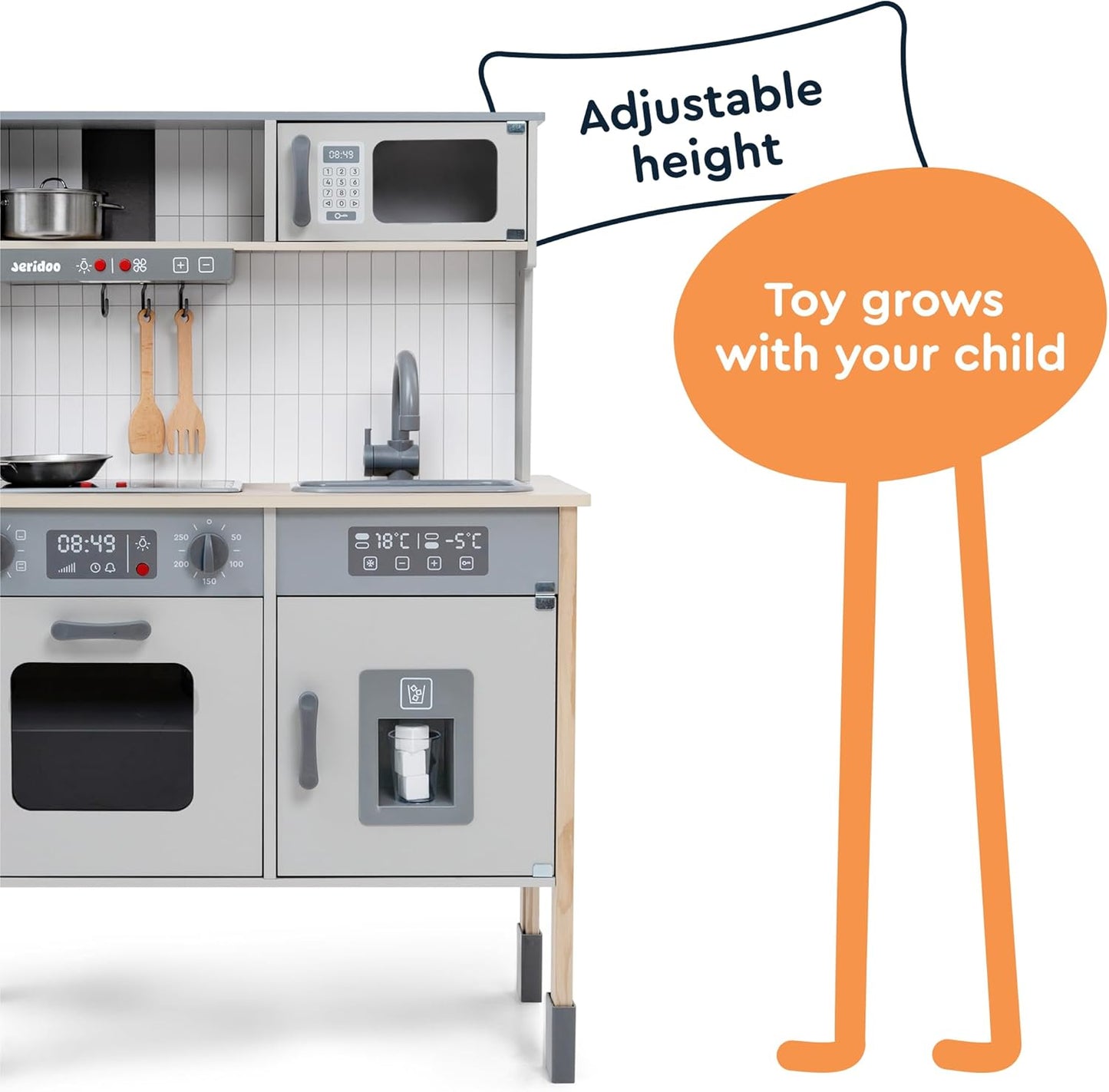 Cozinha de madeira Little Chef's Kitchenette com forno iluminado, micro-ondas e máquina de gelo. Conjunto de brinquedo para crianças de 3 a 6 anos.