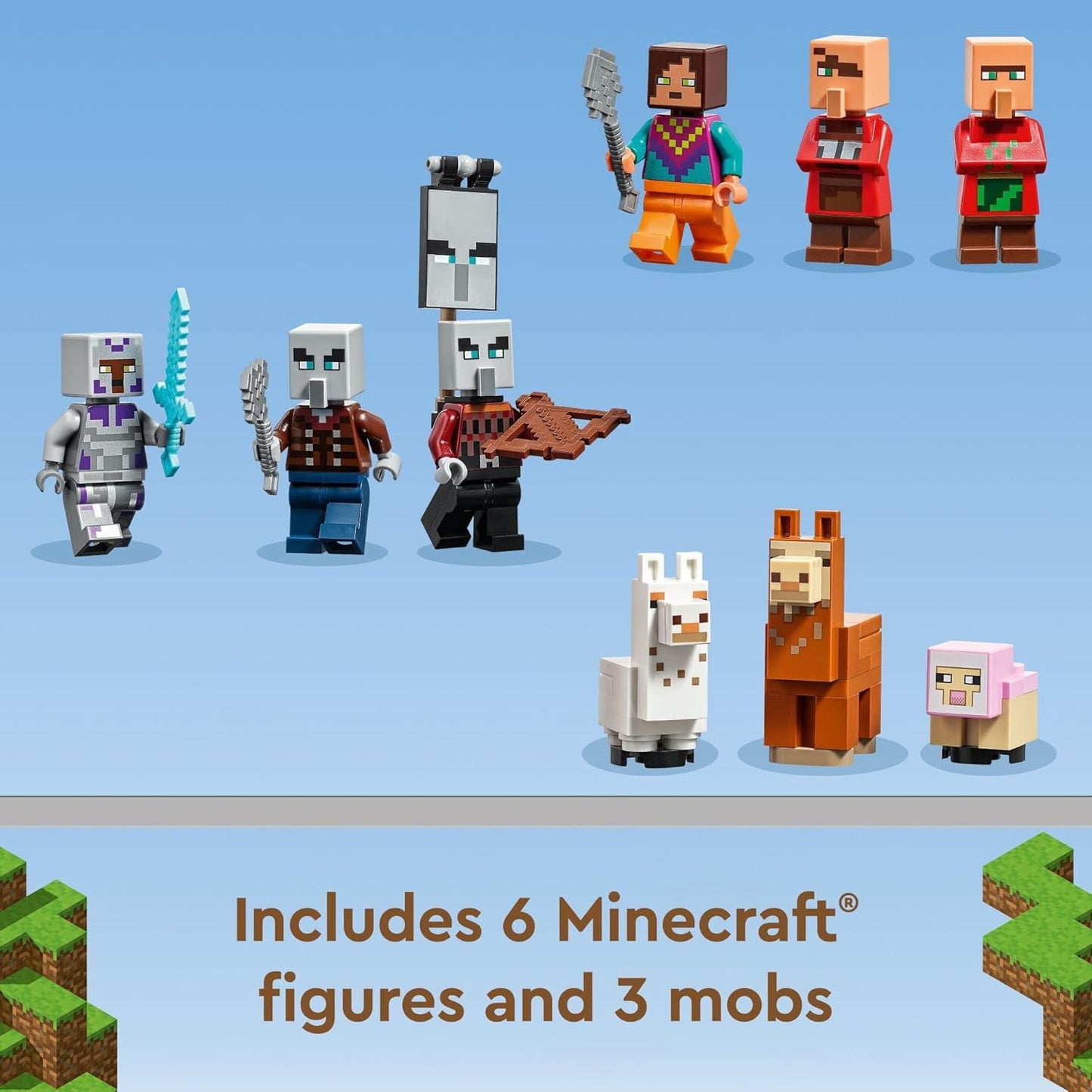 LEGO Minecraft The Llama Village Farm House Toy Building Set 21188, ideia de presente Minecraft para crianças, meninos, meninas com mais de 9 anos de idade, crie uma vila Minecraft com 6 edifícios e minifiguras personalizáveis