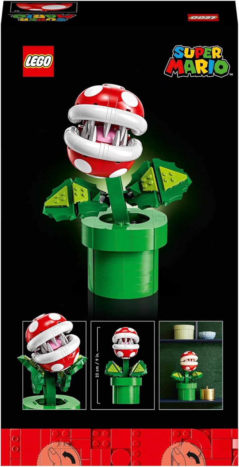 LEGO  71426 Conjunto de plantas Super Mario Piranha, figura de personagem posável com tubo e 2 elementos de moeda, kit de modelo para adultos construirem, ideia de decoração de quarto, presente para homens, mulheres e adolescentes
