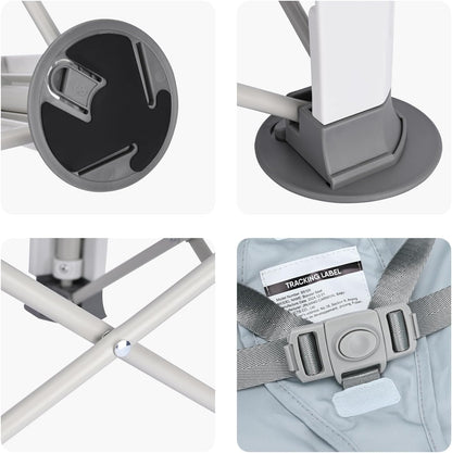 Bebamour Cadeira alta portátil dobrável para bebês , ideal para uso externo, com bandeja removível e bolsa de armazenamento. Cor: cinza.