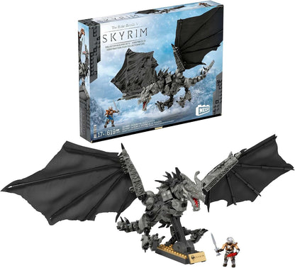 MEGA Bonecos de Ação e Brinquedos de Montar MEGA Skyrim – Alduin, o Devorador de Mundos (619 peças) com 1 figura do Dragonborn, para colecionadores (HXR98)
