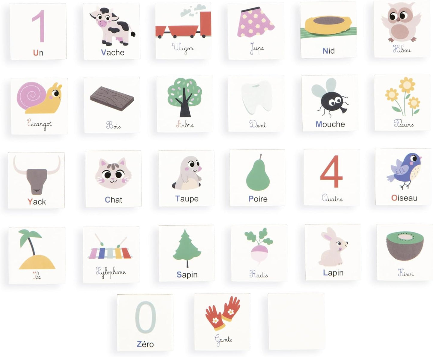 Janod - Aprender a escrever - Ideal para o jardim de infância e educação infantil - Aprender letras - 6 quadros e 78 letras magnéticas - Educacional