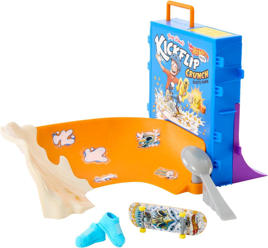 Hot Wheels Conjunto de escalas Skate Tony Hawk Cereal Bowl, 1 prancha exclusiva e par de tênis de skate removíveis, armazenamento para até 4 pranchas e 4 pares de sapatos, HTP09