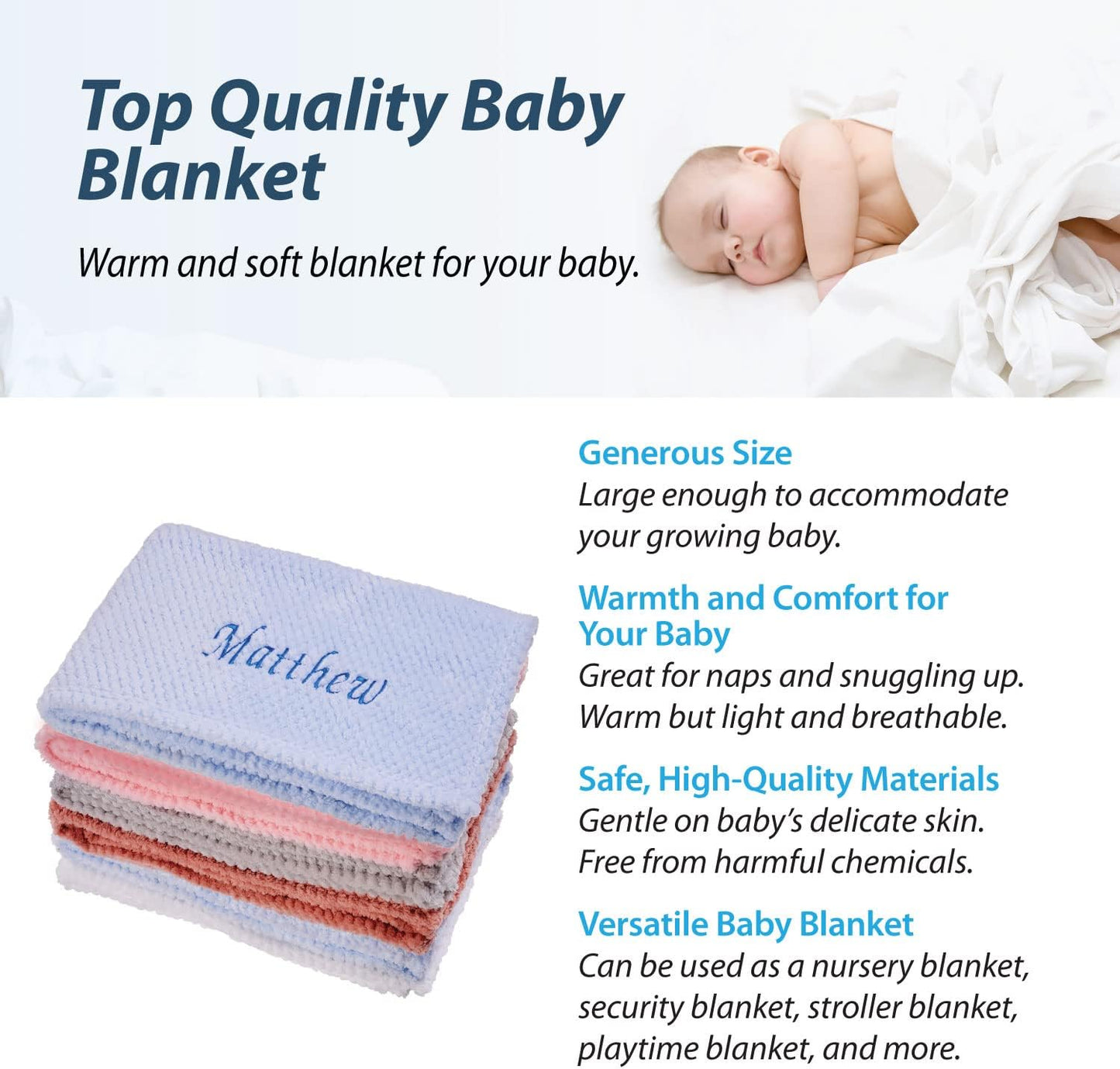 Cobertor de bebê personalizado para recém-nascido – Cobertor macio e fofinho para recém-nascidos – Cobertores personalizados para bebês - 75 cm x 100 cm