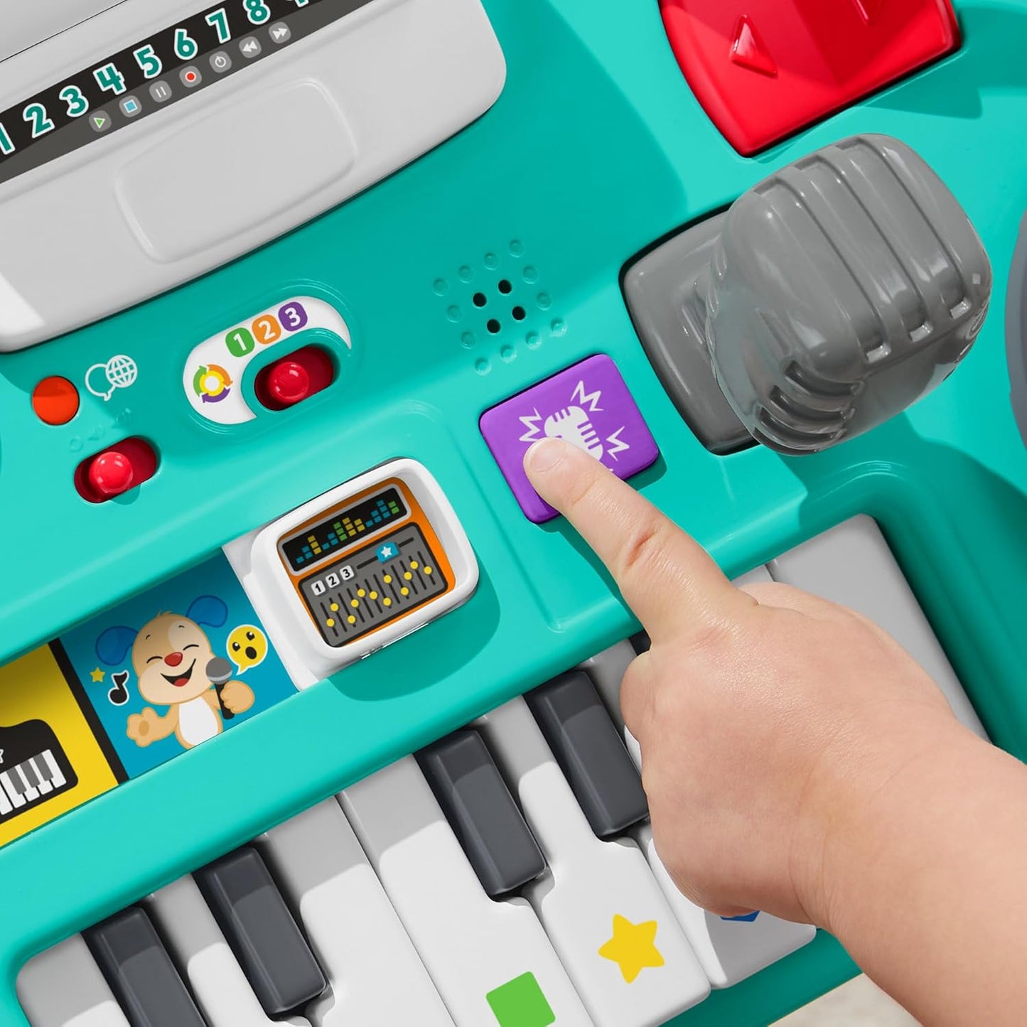 Fisher-Price Aprenda a tocar DJ com mesa, brinquedo musical educativo com luzes e sons, versões em italiano, castelhano, português e inglês, HXG08