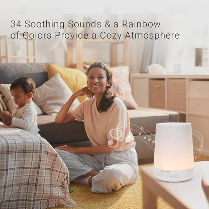 Momcozy Máquina de sons para bebês, com ruído branco para bebês dormirem, luz noturna, treinador de sono infantil com 34 sons relaxantes, temporizador, controle remoto por aplicativo e rotina de sono personalizada (branca).