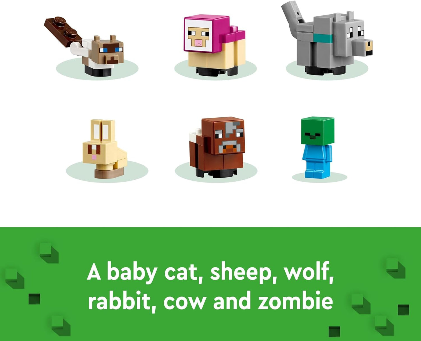 LEGO Minecraft The Animal Sanctuary, brinquedos de construção para meninas e meninos de 7 anos ou mais com figuras de personagens, além de bebê zumbi, vaca, lobo, coelho, ovelha magenta e gato, presente para jogadores e crianças 21253