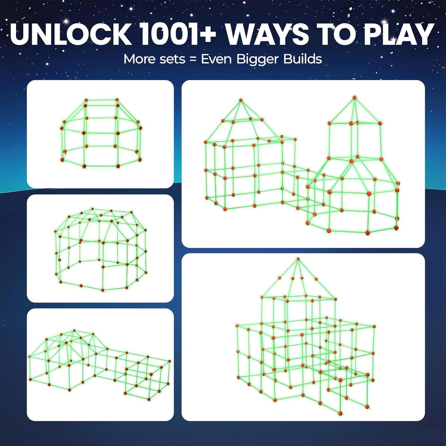 Tiny Land Kit de Construção de Forte com 130 Peças para Crianças - Brilha no Escuro, Brinquedos de Construção para Crianças de 5 a 10 Anos, Kit de Construção de Cabana DIY para Meninos e Meninas