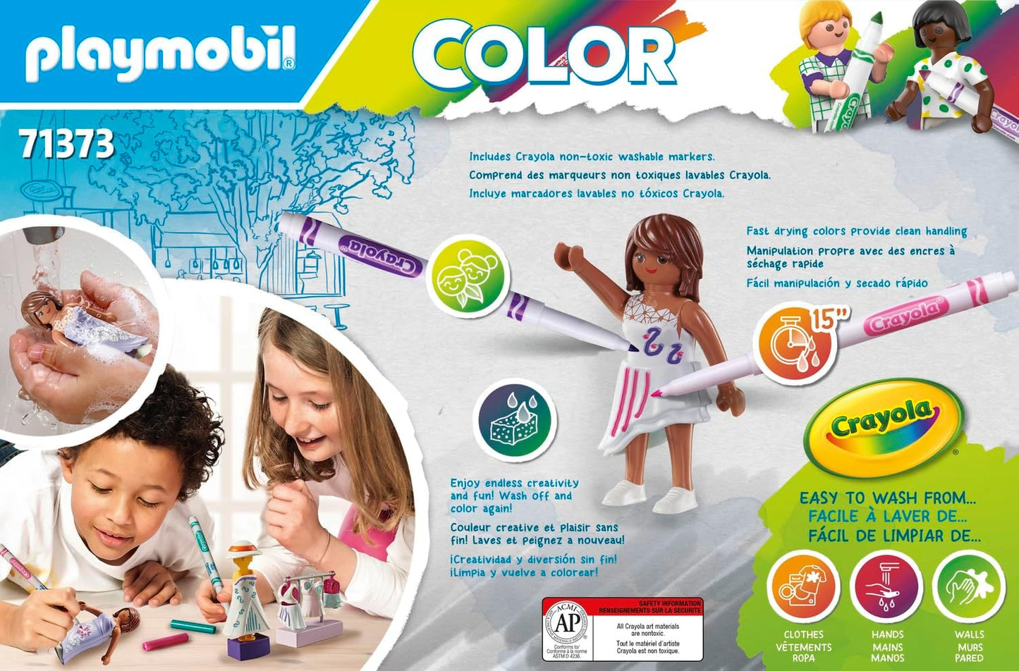 Playmobil 71373 Camarim Colorido, crie designs exclusivos para estilos de roupas, com marcadores e acessórios solúveis em água, dramatizações imaginativas, conjuntos de jogos artísticos adequados para crianças de 5 anos ou mais