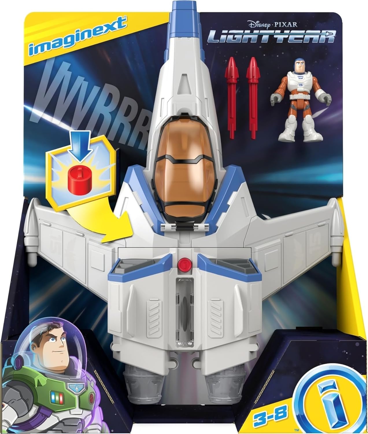 Nave Espacial Imaginext Disney e Pixar Lightyear com Luzes e Sons XL-15 e Figura do Buzz Lightyear para Crianças em Idade Pré-escolar a partir de 3 Anos, HGT26