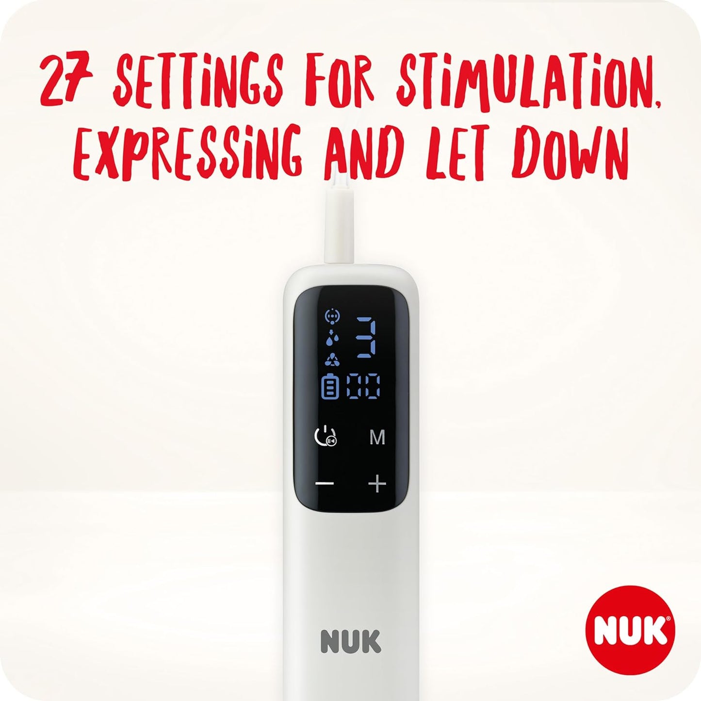 NUK  Bomba tira leite elétrica macia e fácil | Copos macios 100 por cento de silicone | Pequeno, leve, silencioso | Bateria recarregável para viagens | Copos de 24 mm e 27 mm | 1 x mamadeira de combinação ideal