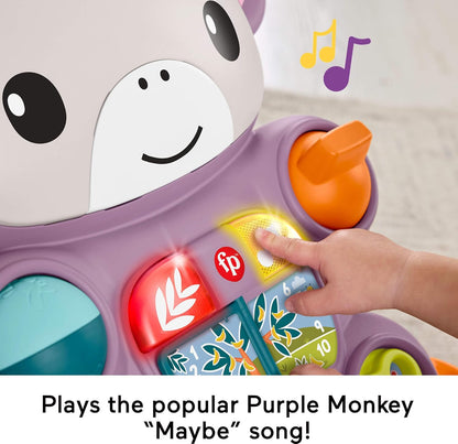 Fisher-Price Brinquedo de empurrar Baby Learn With Me, Macaco Roxo, Atividade Musical Educativa com Luzes para Bebês a partir de 6 Meses, JLD58