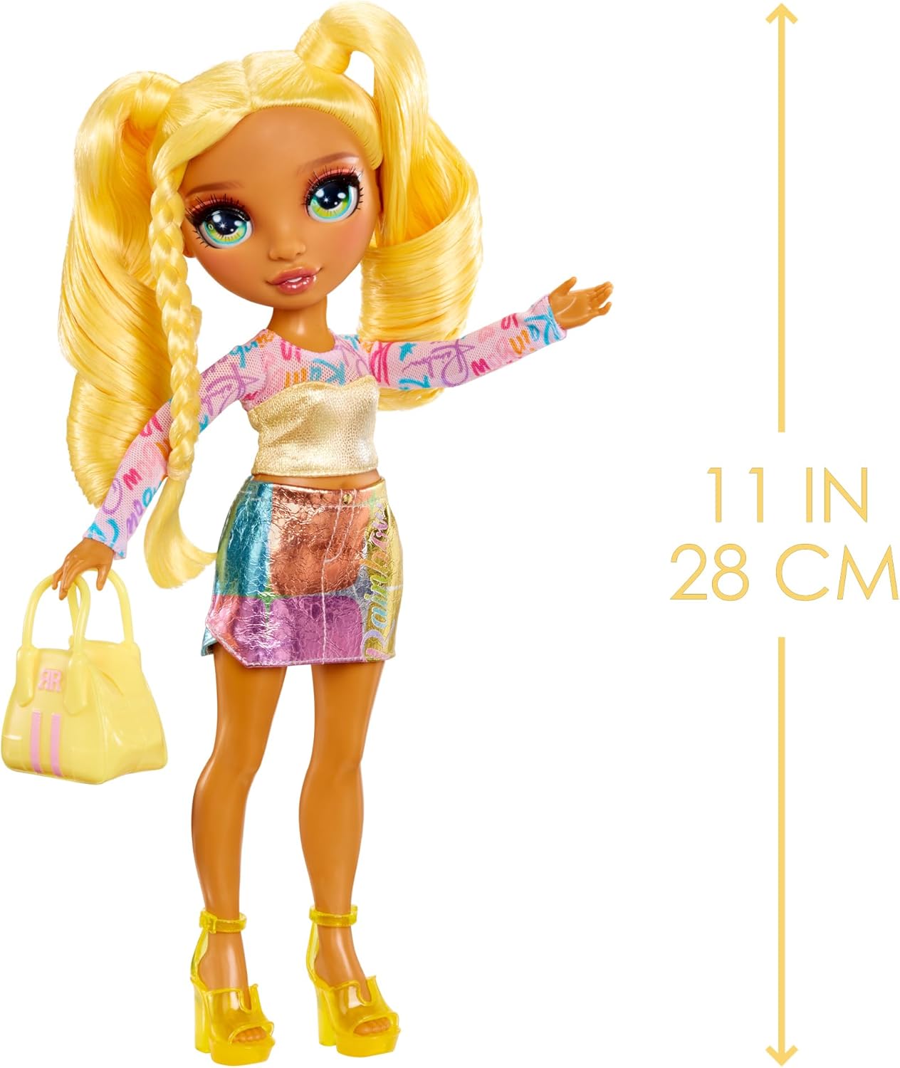 Boneca Rainbow High My Fashion Style - Sunny - Boneca Fashion Amarela de 28cm com Roupa Estilosa e Bolsa Elegante, Brincalhona, Articulada, Colecionável, Para Crianças de 4 a 12 Anos ou Mais