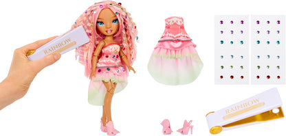 Rainbow High Be Dazzling - Adeline Rose - Boneca Fashion Rosa de 28cm com Ferramenta para Aplicar Brilho, Gemas Brilhantes e Acessórios de Estilo