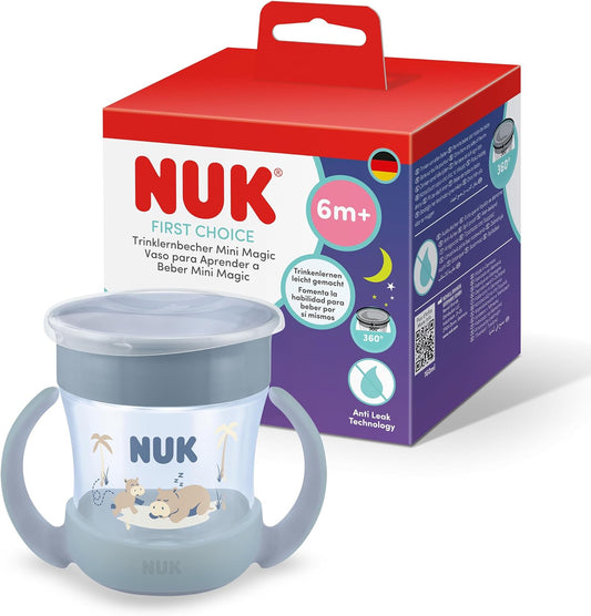 NUK Copo de Treinamento Mini Magic Cup Night | 6+ Meses | 160 ml | Borda 360° Antivazamento | Copo para Crianças Pequenas com Alças Antiderrapantes | Brilha no Escuro | Hipopótamo | 1 Unidade