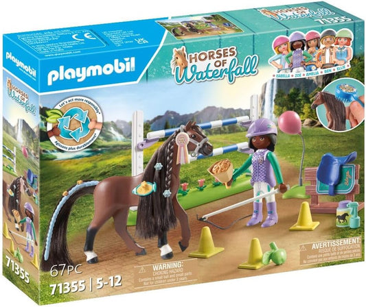 Playmobil 71355 Horses of Waterfall Jumping Arena com Zoe e Blaze, treinamento para o campeonato com recompensas, encenação divertida e imaginativa, conjuntos de jogos sustentáveis adequados para crianças a partir de 5 anos