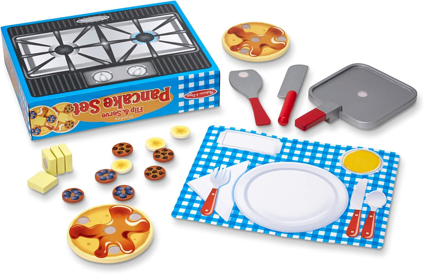 Melissa &amp; Doug Juego de panqueques de comida de juguete | Juguete de madera | Juego de simulación | Los niños juegan con la comida | Accesorios de cocina para niños | Comida simulada | Juguetes para niños Montessori de 3 años | Regalo para niño o niña