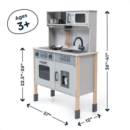 Cozinha de madeira Little Chef's Kitchenette com forno iluminado, micro-ondas e máquina de gelo. Conjunto de brinquedo para crianças de 3 a 6 anos.