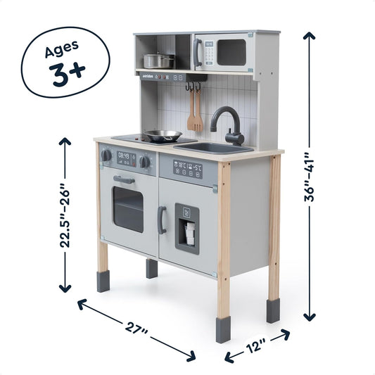 Cozinha de madeira Little Chef's Kitchenette com forno iluminado, micro-ondas e máquina de gelo. Conjunto de brinquedo para crianças de 3 a 6 anos.