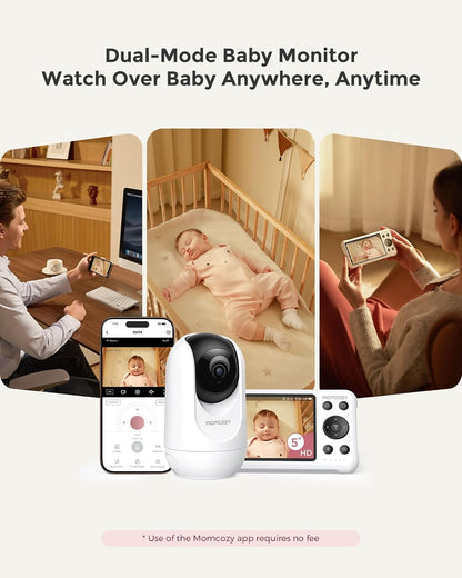 momcozy Babá Eletrônica Inteligente com Wi-Fi – Tela HD 1080p, Alertas de Movimento e Choro, Visão Noturna, Zona Segura e Monitoramento de Temperatura, Comunicação Bidirecional, Acesso ao Aplicativo e à Unidade dos Pais, Pode Ser Montada na Parede